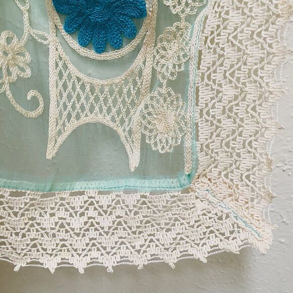 Lace Floral Embroidered Blue Accent Table Runner - Picture 6 of 6